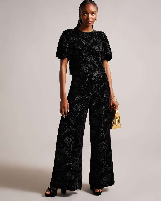 Pantalon Ted Baker Wide Leg Velvet Noir Femme | UVA-65911202